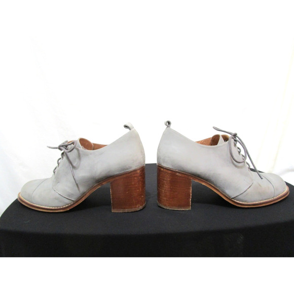 Topshop Gray Leather Lace Up Block Heel Booties Women 9-9.5 US/40 EU - Picture 7 of 11